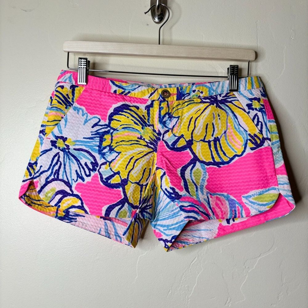 Lilly Pulitzer Adie Shorts Sz 0 Swept By The Tides Cotton Textured Vacation NWOT